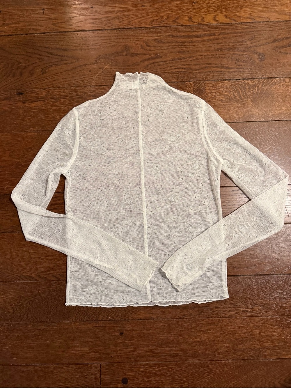 Forever 21 Sheer White Lace Long Sleeve Mock Neck Top